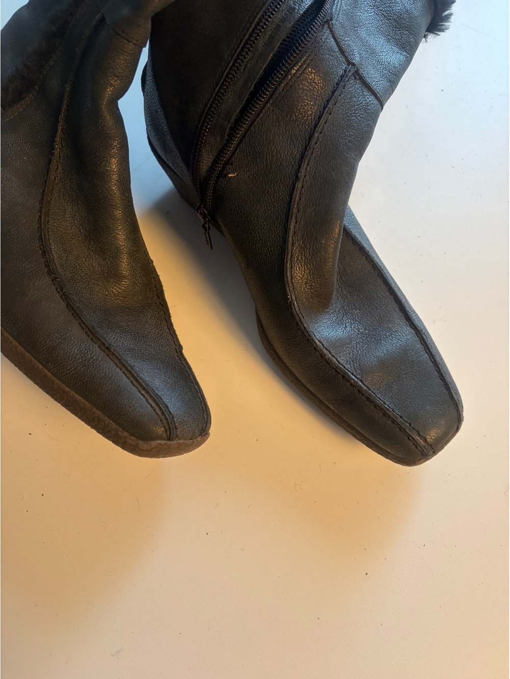 Geox Black Leather Fur-Lined Wedge Ankle Boots - Picture 9 of 9